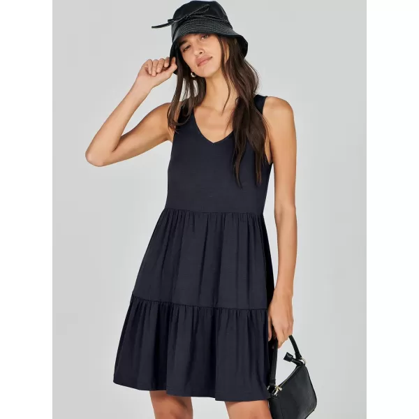 imageANRABESS Womens Summer Casual Sleeveless V Neck Mini Dresses Flowy Tiered Swing Beach SundressNavy Blue