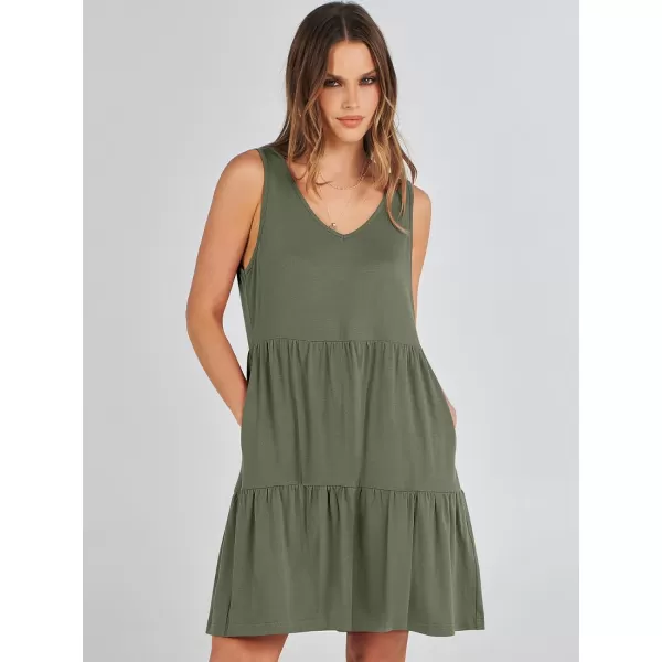 imageANRABESS Womens Summer Casual Sleeveless V Neck Mini Dresses Flowy Tiered Swing Beach SundressOlive