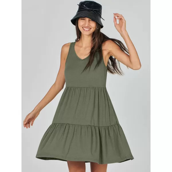 imageANRABESS Womens Summer Casual Sleeveless V Neck Mini Dresses Flowy Tiered Swing Beach SundressOlive