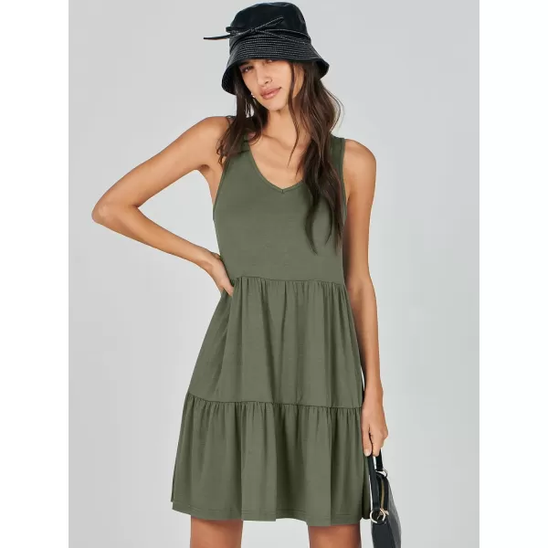 imageANRABESS Womens Summer Casual Sleeveless V Neck Mini Dresses Flowy Tiered Swing Beach SundressOlive