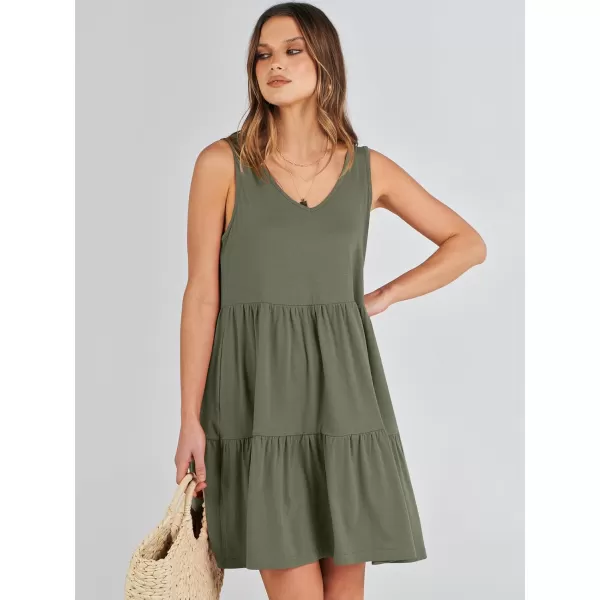 imageANRABESS Womens Summer Casual Sleeveless V Neck Mini Dresses Flowy Tiered Swing Beach SundressOlive