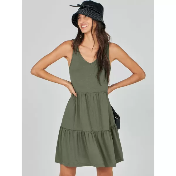 imageANRABESS Womens Summer Casual Sleeveless V Neck Mini Dresses Flowy Tiered Swing Beach SundressOlive