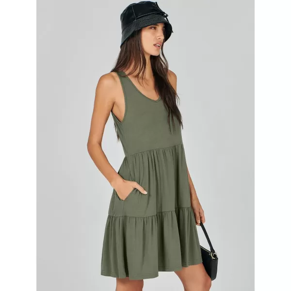 imageANRABESS Womens Summer Casual Sleeveless V Neck Mini Dresses Flowy Tiered Swing Beach SundressOlive