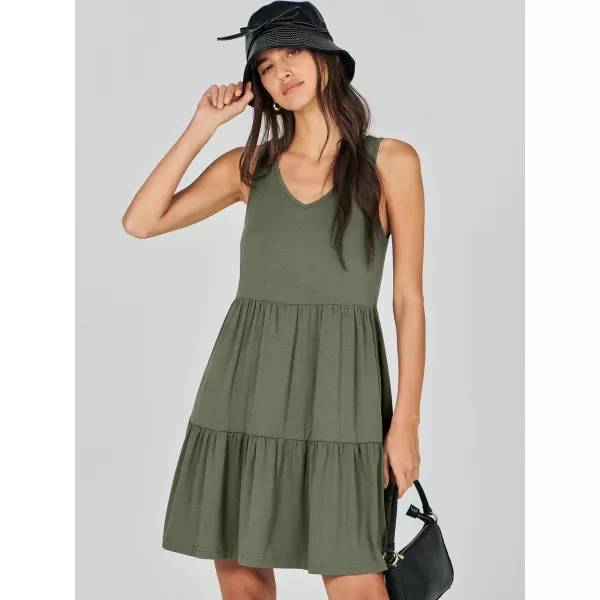imageANRABESS Womens Summer Casual Sleeveless V Neck Mini Dresses Flowy Tiered Swing Beach SundressOlive