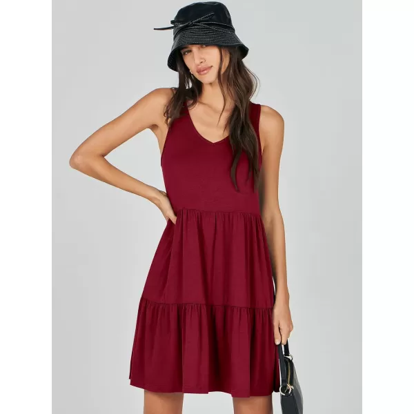 imageANRABESS Womens Summer Casual Sleeveless V Neck Mini Dresses Flowy Tiered Swing Beach SundressRed