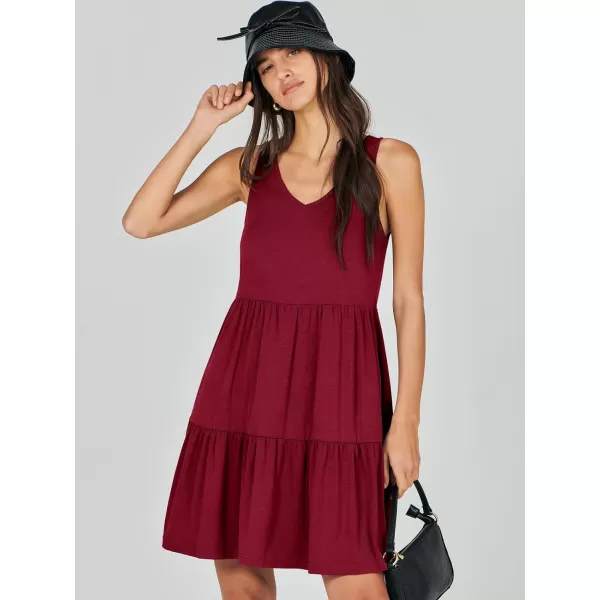 imageANRABESS Womens Summer Casual Sleeveless V Neck Mini Dresses Flowy Tiered Swing Beach SundressRed