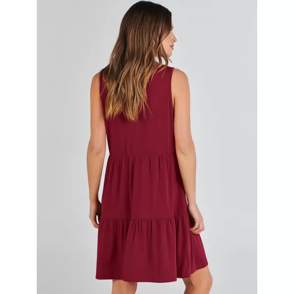 imageANRABESS Womens Summer Casual Sleeveless V Neck Mini Dresses Flowy Tiered Swing Beach SundressRed