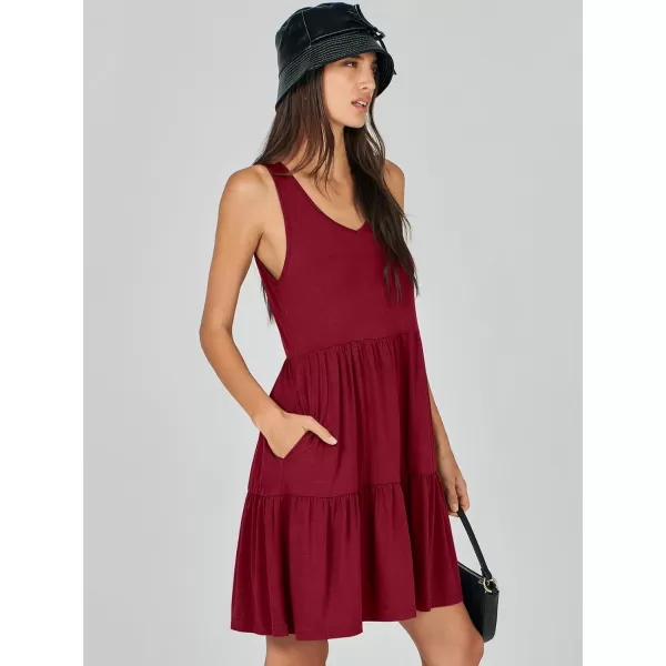 imageANRABESS Womens Summer Casual Sleeveless V Neck Mini Dresses Flowy Tiered Swing Beach SundressRed