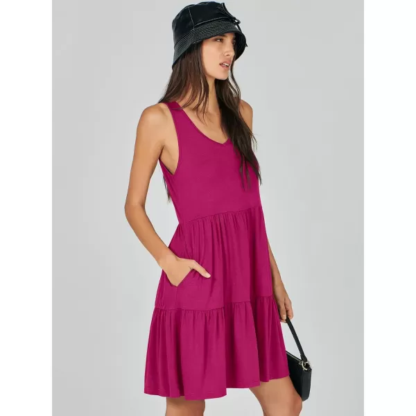 imageANRABESS Womens Summer Casual Sleeveless V Neck Mini Dresses Flowy Tiered Swing Beach SundressRose