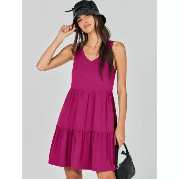 imageANRABESS Womens Summer Casual Sleeveless V Neck Mini Dresses Flowy Tiered Swing Beach SundressRose