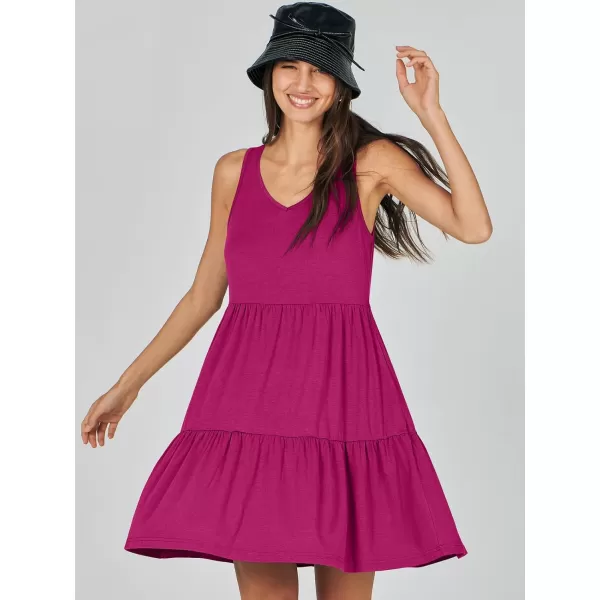 imageANRABESS Womens Summer Casual Sleeveless V Neck Mini Dresses Flowy Tiered Swing Beach SundressRose
