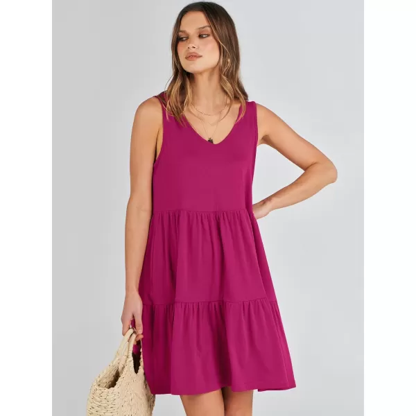 imageANRABESS Womens Summer Casual Sleeveless V Neck Mini Dresses Flowy Tiered Swing Beach SundressRose