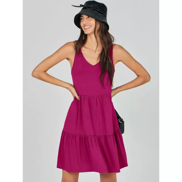 imageANRABESS Womens Summer Casual Sleeveless V Neck Mini Dresses Flowy Tiered Swing Beach SundressRose