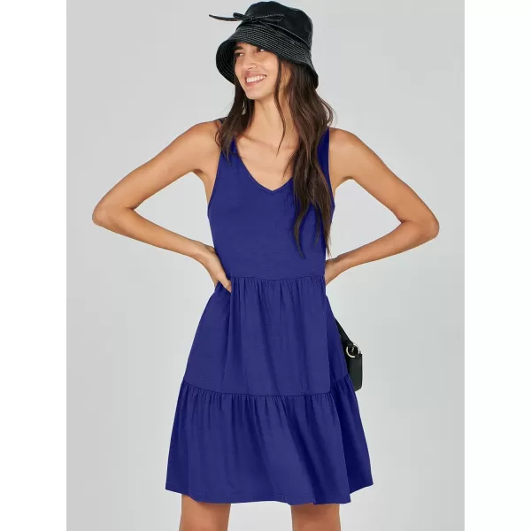 imageANRABESS Womens Summer Casual Sleeveless V Neck Mini Dresses Flowy Tiered Swing Beach SundressRoyal Blue