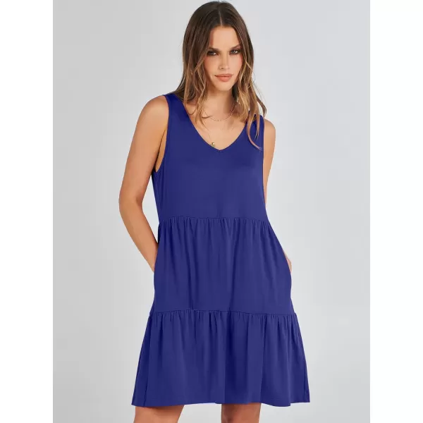 imageANRABESS Womens Summer Casual Sleeveless V Neck Mini Dresses Flowy Tiered Swing Beach SundressRoyal Blue