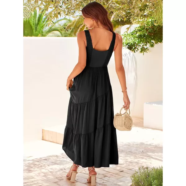 imageANRABESS Womens Summer Casual Sleeveless V Neck Smocked Boho Asymmetric Tiered Beach Long Dress with PocketsBlack