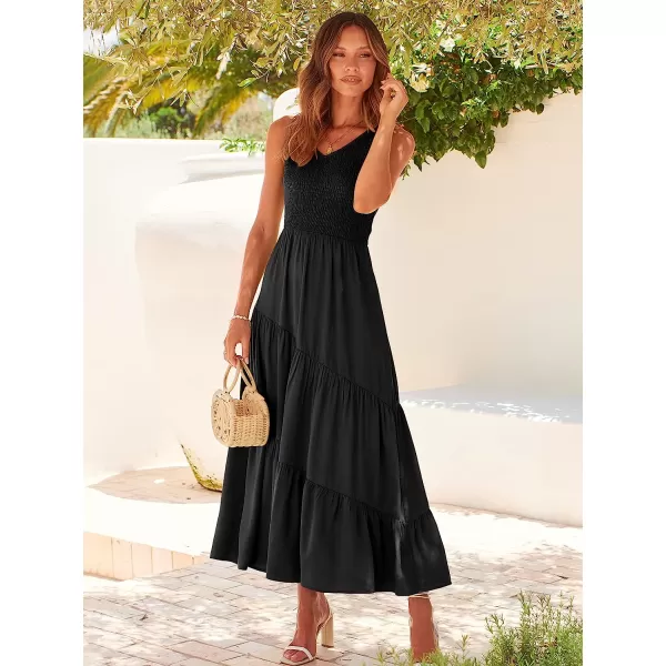 imageANRABESS Womens Summer Casual Sleeveless V Neck Smocked Boho Asymmetric Tiered Beach Long Dress with PocketsBlack
