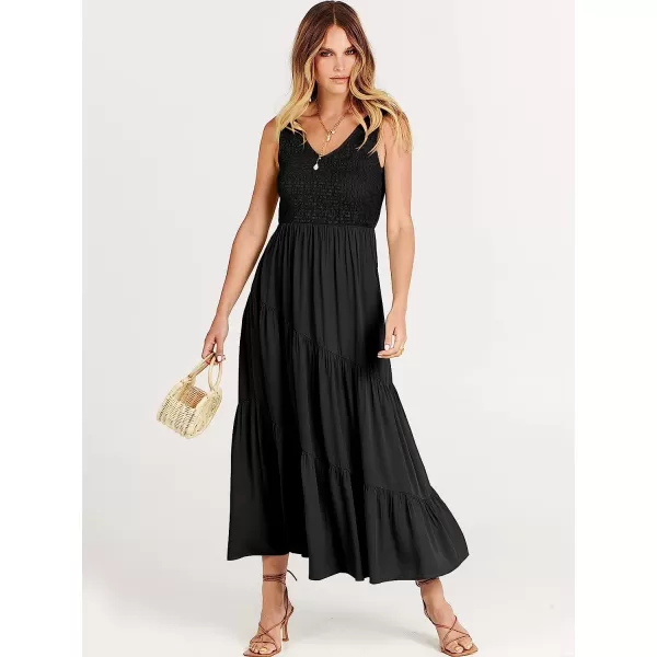 imageANRABESS Womens Summer Casual Sleeveless V Neck Smocked Boho Asymmetric Tiered Beach Long Dress with PocketsBlack