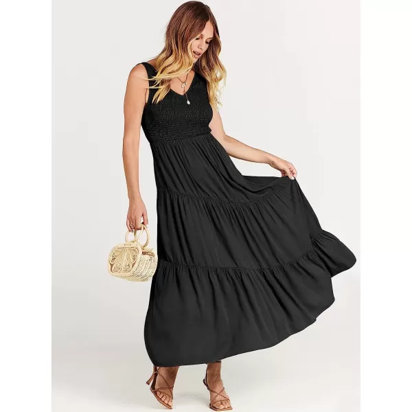 imageANRABESS Womens Summer Casual Sleeveless V Neck Smocked Boho Asymmetric Tiered Beach Long Dress with PocketsBlack
