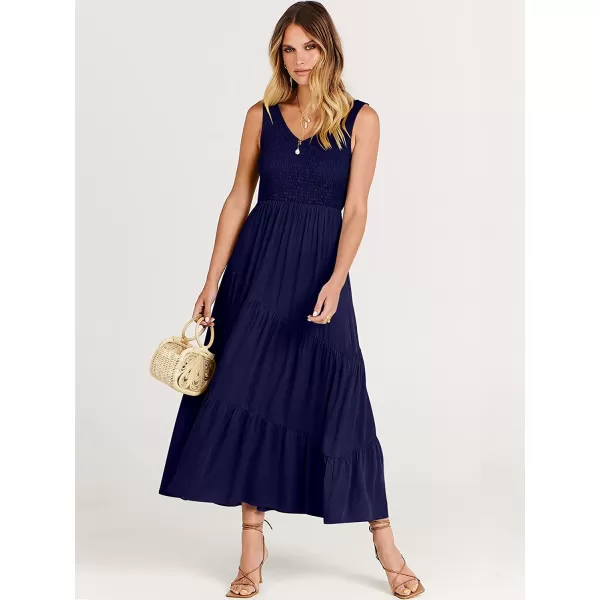 imageANRABESS Womens Summer Casual Sleeveless V Neck Smocked Boho Asymmetric Tiered Beach Long Dress with PocketsBlue