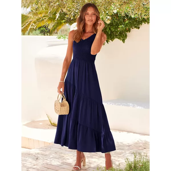 imageANRABESS Womens Summer Casual Sleeveless V Neck Smocked Boho Asymmetric Tiered Beach Long Dress with PocketsBlue