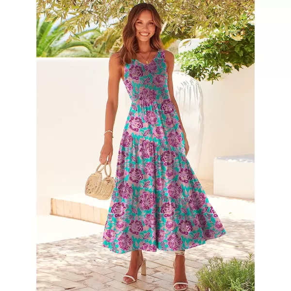 imageANRABESS Womens Summer Casual Sleeveless V Neck Smocked Boho Asymmetric Tiered Beach Long Dress with PocketsFlora 03