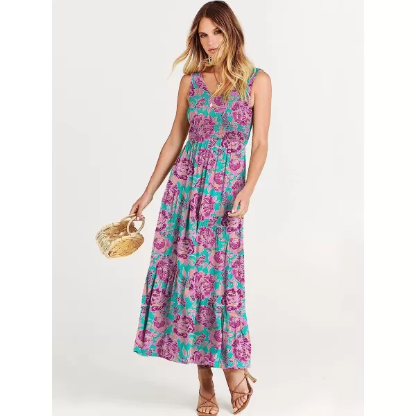 imageANRABESS Womens Summer Casual Sleeveless V Neck Smocked Boho Asymmetric Tiered Beach Long Dress with PocketsFlora 03