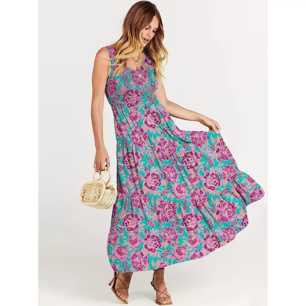 imageANRABESS Womens Summer Casual Sleeveless V Neck Smocked Boho Asymmetric Tiered Beach Long Dress with PocketsFlora 03