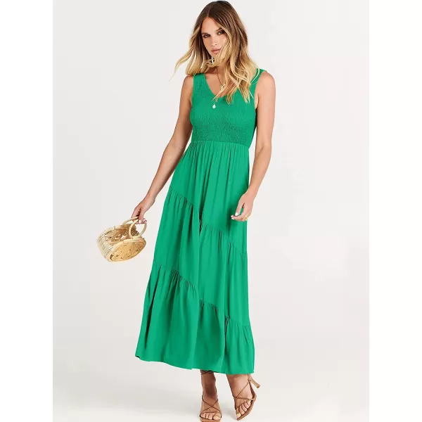 imageANRABESS Womens Summer Casual Sleeveless V Neck Smocked Boho Asymmetric Tiered Beach Long Dress with PocketsGreen