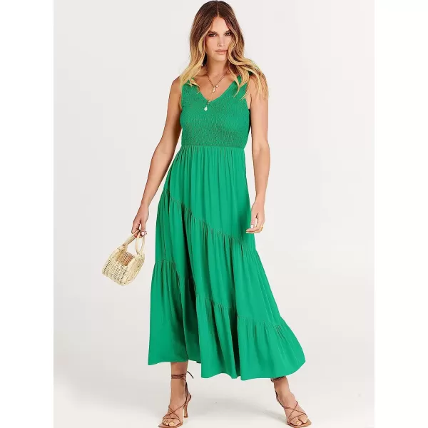 imageANRABESS Womens Summer Casual Sleeveless V Neck Smocked Boho Asymmetric Tiered Beach Long Dress with PocketsGreen