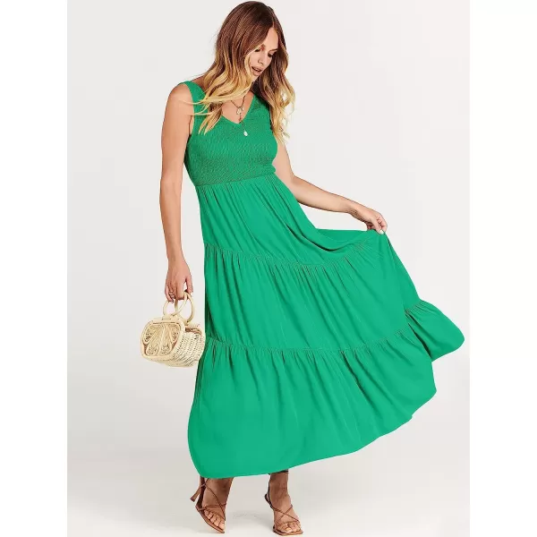 imageANRABESS Womens Summer Casual Sleeveless V Neck Smocked Boho Asymmetric Tiered Beach Long Dress with PocketsGreen