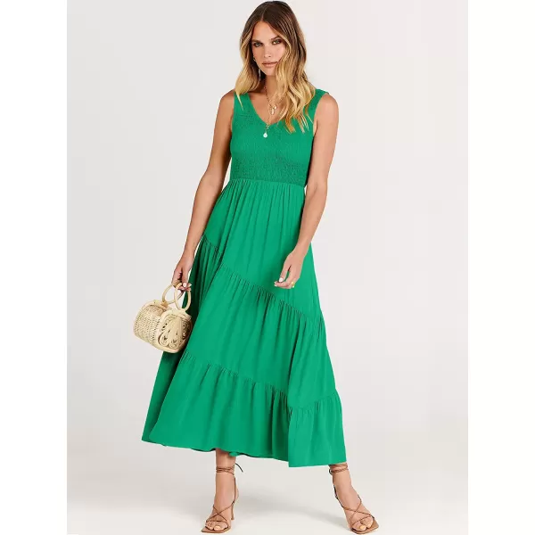 imageANRABESS Womens Summer Casual Sleeveless V Neck Smocked Boho Asymmetric Tiered Beach Long Dress with PocketsGreen