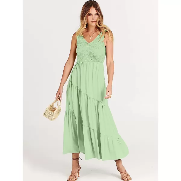 imageANRABESS Womens Summer Casual Sleeveless V Neck Smocked Boho Asymmetric Tiered Beach Long Dress with PocketsLight Green