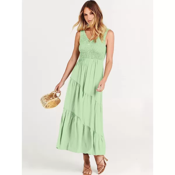 imageANRABESS Womens Summer Casual Sleeveless V Neck Smocked Boho Asymmetric Tiered Beach Long Dress with PocketsLight Green