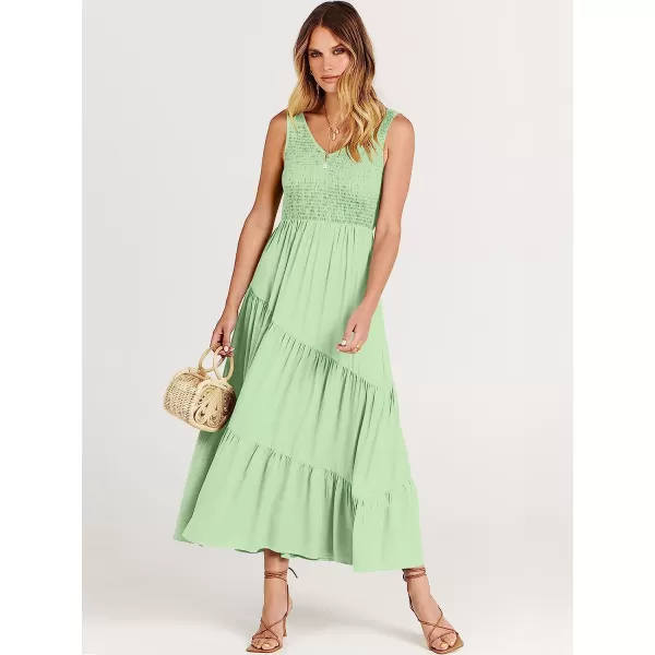 imageANRABESS Womens Summer Casual Sleeveless V Neck Smocked Boho Asymmetric Tiered Beach Long Dress with PocketsLight Green