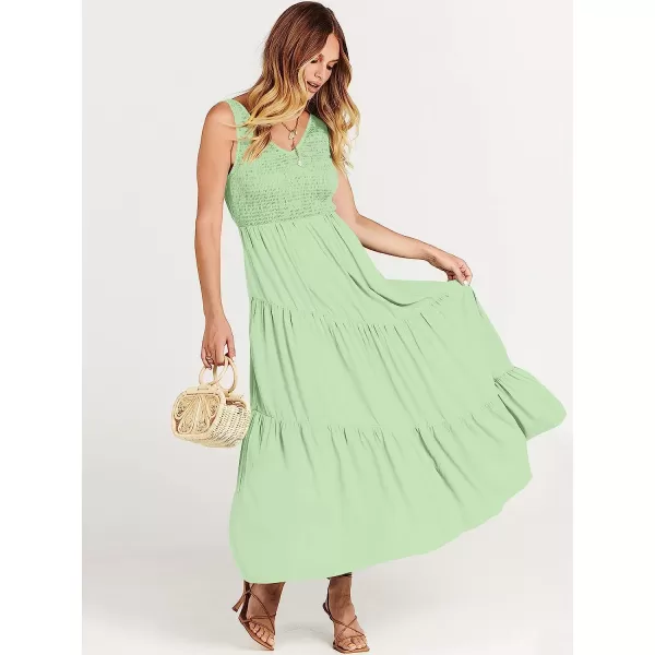 imageANRABESS Womens Summer Casual Sleeveless V Neck Smocked Boho Asymmetric Tiered Beach Long Dress with PocketsLight Green
