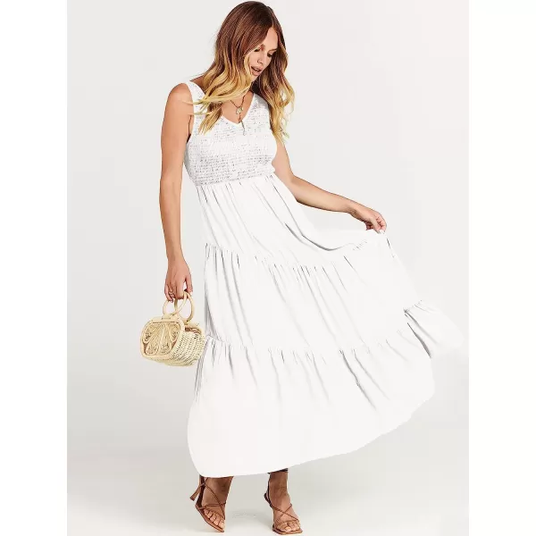 imageANRABESS Womens Summer Casual Sleeveless V Neck Smocked Boho Asymmetric Tiered Beach Long Dress with PocketsWhite