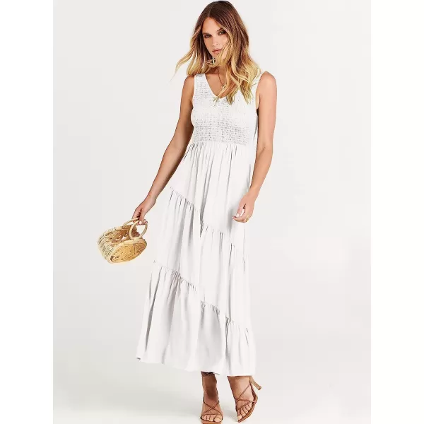 imageANRABESS Womens Summer Casual Sleeveless V Neck Smocked Boho Asymmetric Tiered Beach Long Dress with PocketsWhite