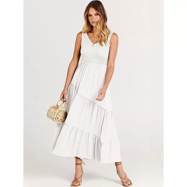 imageANRABESS Womens Summer Casual Sleeveless V Neck Smocked Boho Asymmetric Tiered Beach Long Dress with PocketsWhite