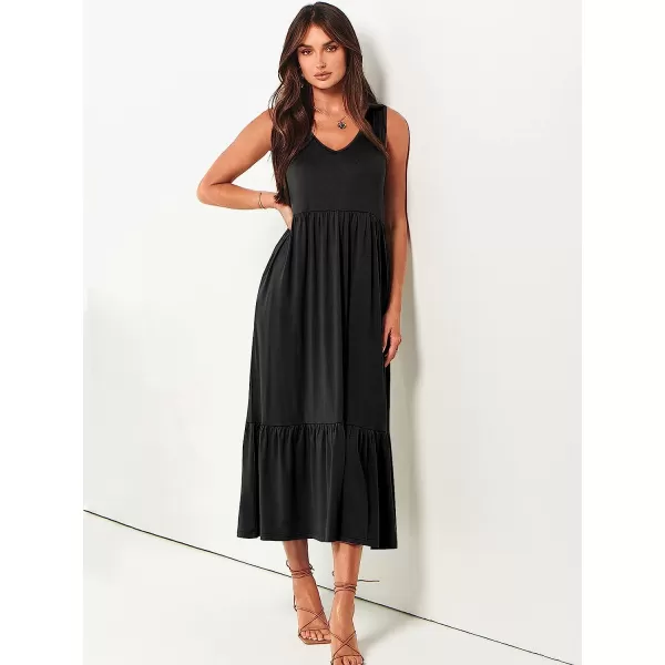 imageANRABESS Womens Summer Casual Sleeveless V Neck Swing Dress Casual Flowy Tiered Maxi Beach Dress with Pockets01black