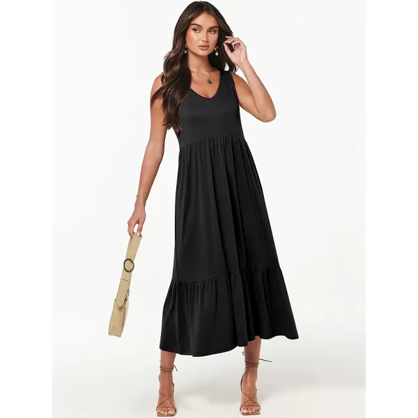 imageANRABESS Womens Summer Casual Sleeveless V Neck Swing Dress Casual Flowy Tiered Maxi Beach Dress with Pockets01black