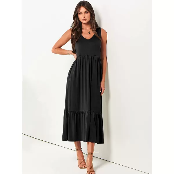 imageANRABESS Womens Summer Casual Sleeveless V Neck Swing Dress Casual Flowy Tiered Maxi Beach Dress with Pockets01black