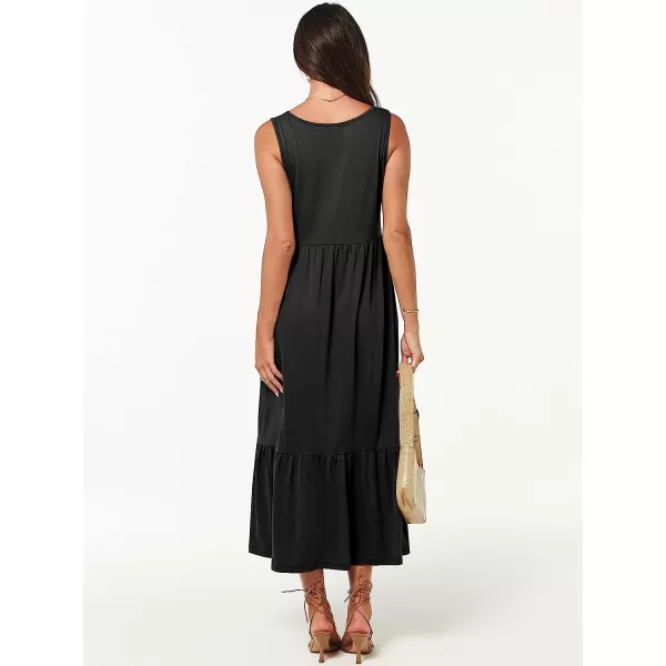 imageANRABESS Womens Summer Casual Sleeveless V Neck Swing Dress Casual Flowy Tiered Maxi Beach Dress with Pockets01black