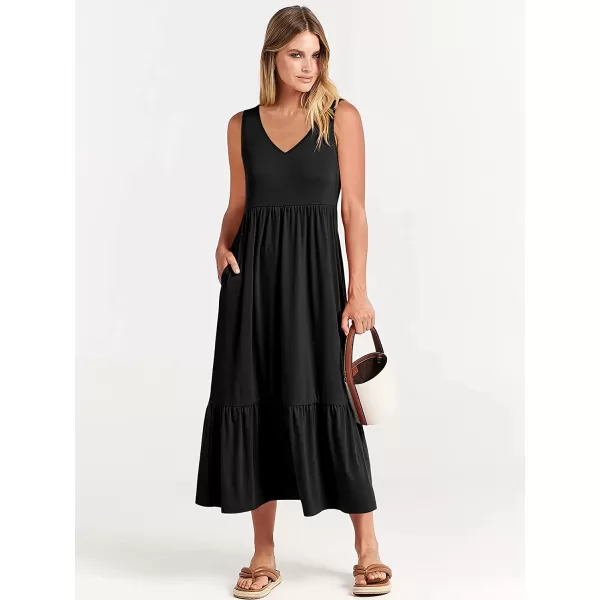 imageANRABESS Womens Summer Casual Sleeveless V Neck Swing Dress Casual Flowy Tiered Maxi Beach Dress with Pockets01black