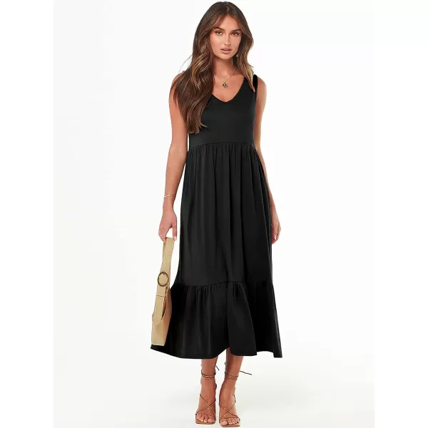 imageANRABESS Womens Summer Casual Sleeveless V Neck Swing Dress Casual Flowy Tiered Maxi Beach Dress with Pockets01black