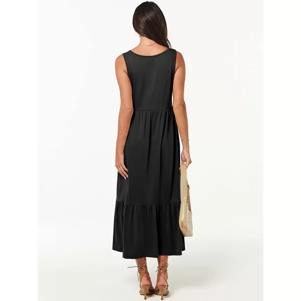 imageANRABESS Womens Summer Casual Sleeveless V Neck Swing Dress Casual Flowy Tiered Maxi Beach Dress with Pockets01black