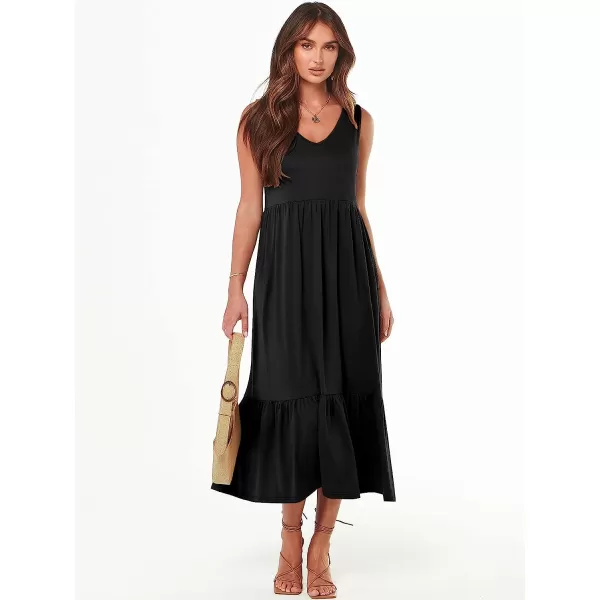 imageANRABESS Womens Summer Casual Sleeveless V Neck Swing Dress Casual Flowy Tiered Maxi Beach Dress with Pockets01black