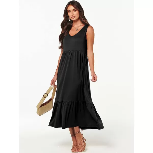 imageANRABESS Womens Summer Casual Sleeveless V Neck Swing Dress Casual Flowy Tiered Maxi Beach Dress with Pockets01black