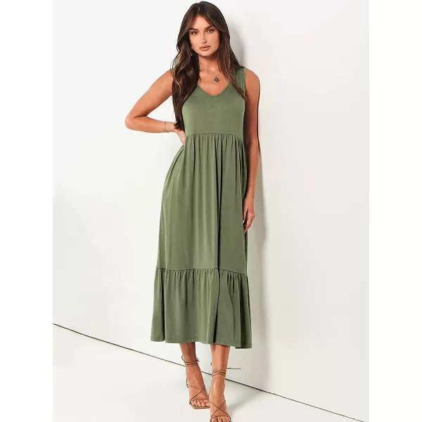 imageANRABESS Womens Summer Casual Sleeveless V Neck Swing Dress Casual Flowy Tiered Maxi Beach Dress with Pockets03olive