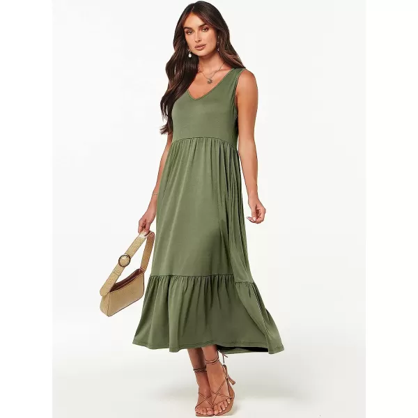 imageANRABESS Womens Summer Casual Sleeveless V Neck Swing Dress Casual Flowy Tiered Maxi Beach Dress with Pockets03olive